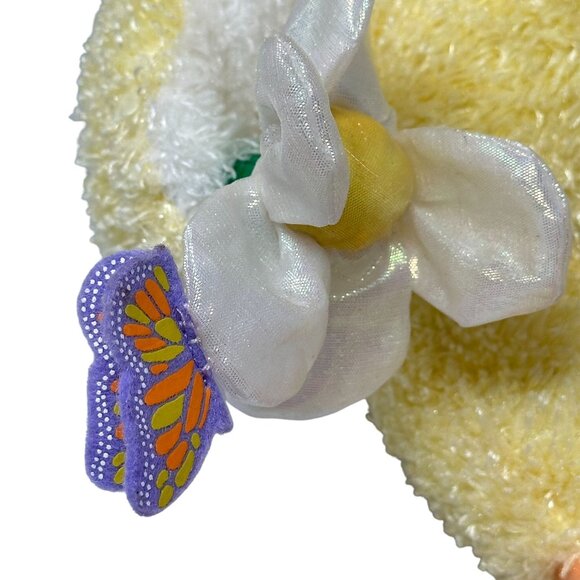 Commonwealth Toy Yellow Duck Plush 2002 Iridescent Beak Feet Flower Butterfly - Picture 3 of 9